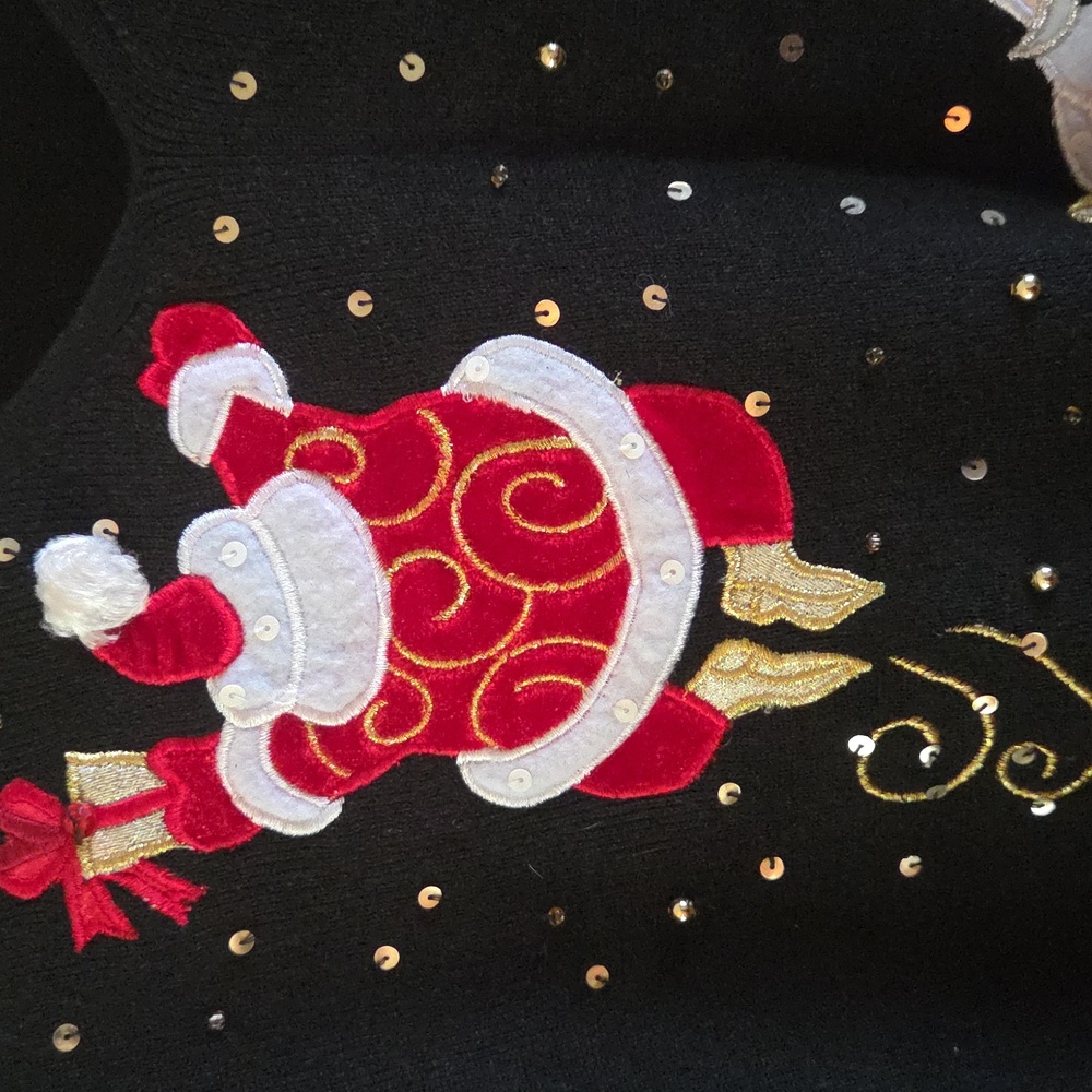 Quacker Factory Festive Black V-Neck Sweater - Picture 2 of 5